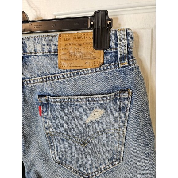 Levis 511 Straight Blue Jeans Mens 32x32 Light Wash Distressed San Francisco - Picture 8 of 11